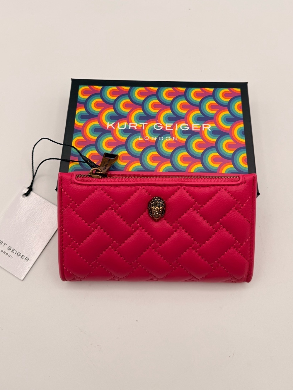 KURT GEIGER LONDON Kensington Quilted Leather Bifold Wallet Pink NWT
